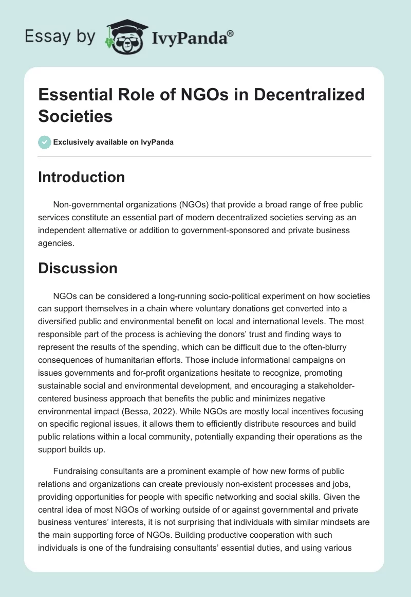 Essential Role of NGOs in Decentralized Societies. Page 1