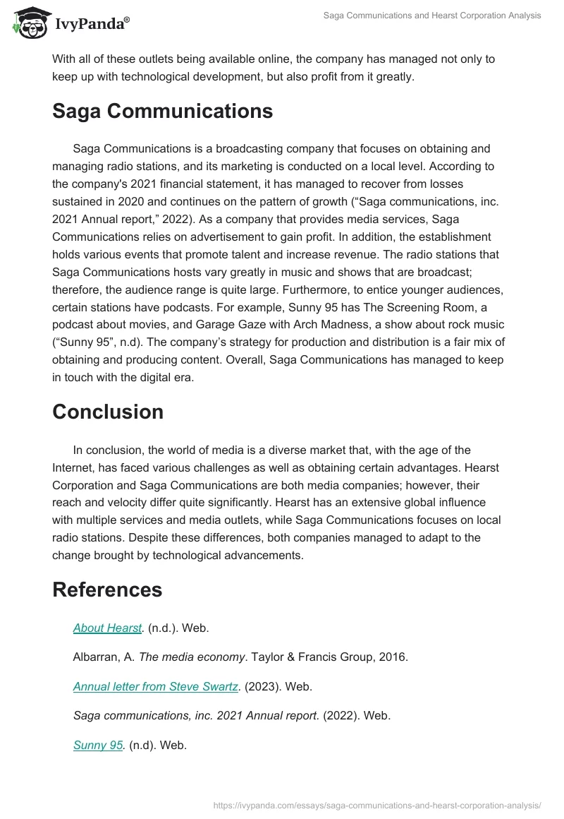 Saga Communications and Hearst Corporation Analysis. Page 2