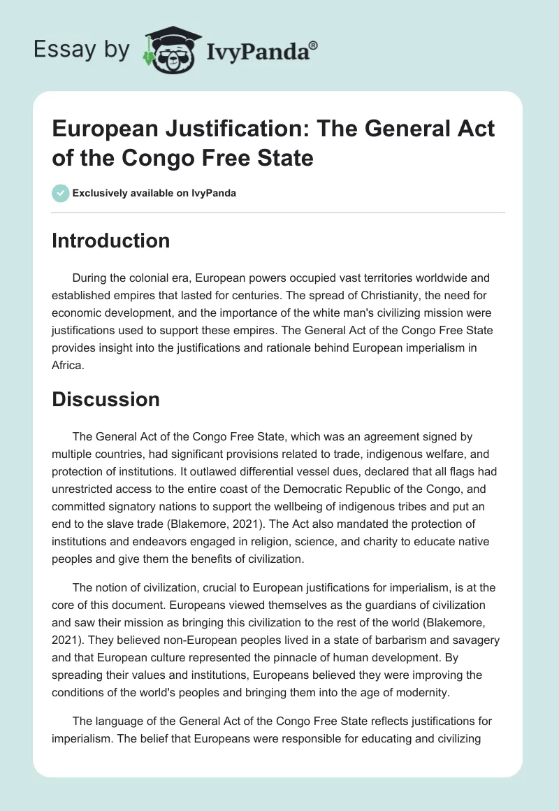 European Justification: The General Act of the Congo Free State. Page 1