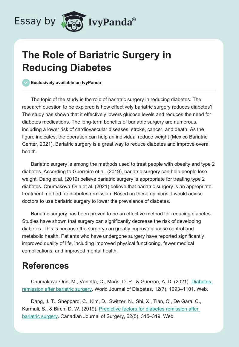 The Role of Bariatric Surgery in Reducing Diabetes. Page 1