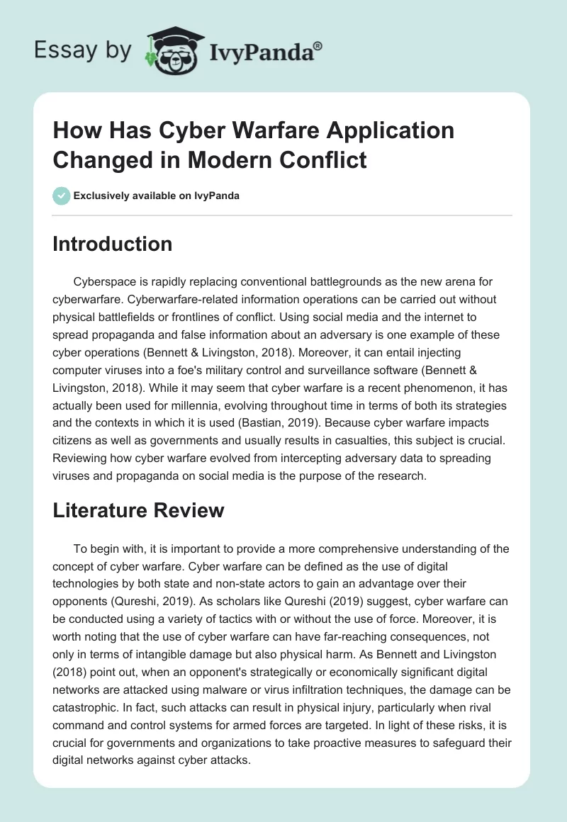 How Has Cyber Warfare Application Changed in Modern Conflict. Page 1