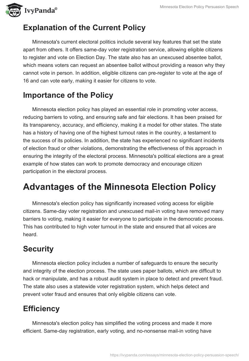 Minnesota Election Policy Persuasion Speech. Page 2