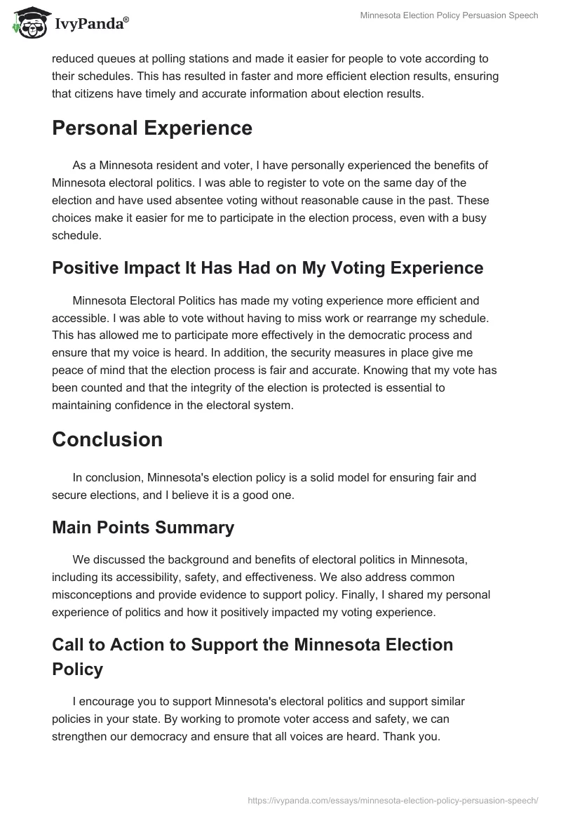 Minnesota Election Policy Persuasion Speech. Page 3