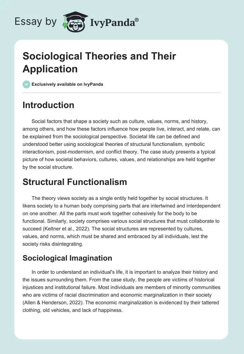 Sociological Theories and Their Application. Page 1