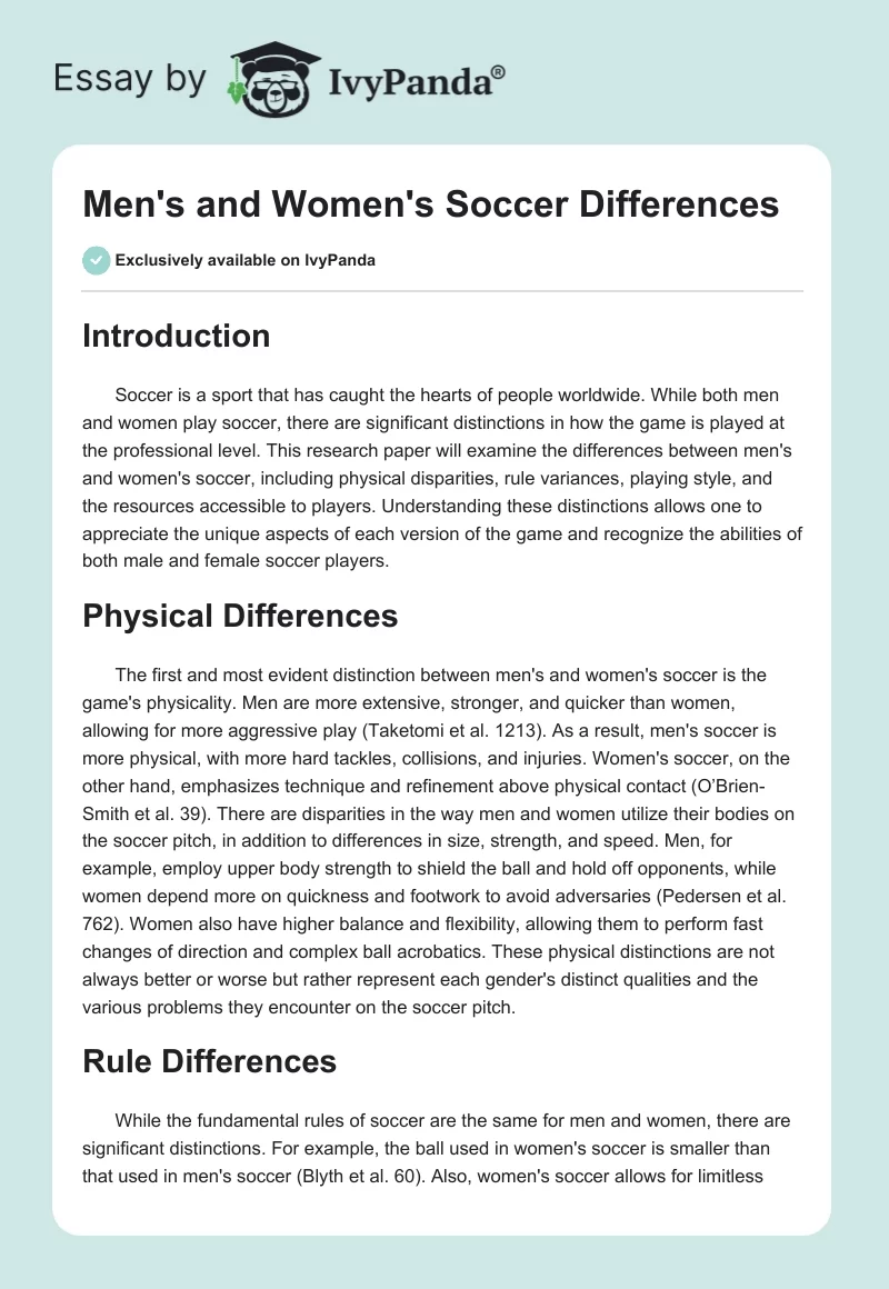 Men's and Women's Soccer Differences. Page 1