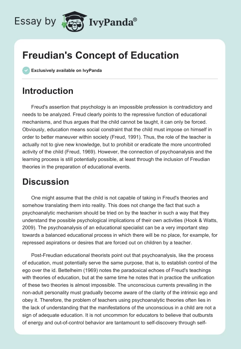 Freudian's Concept of Education. Page 1
