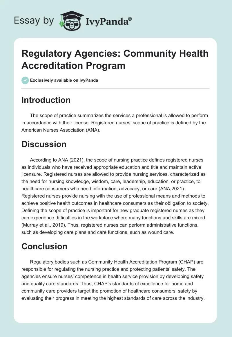 Regulatory Agencies: Community Health Accreditation Program. Page 1