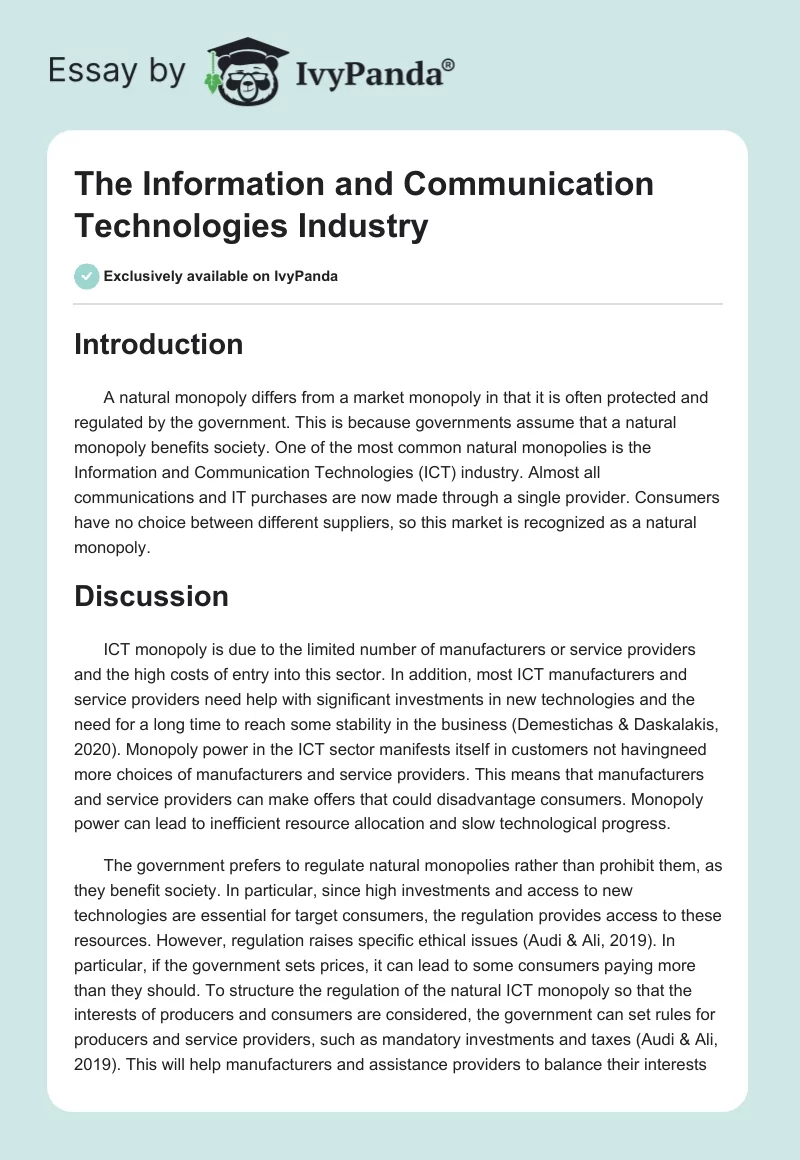 The Information and Communication Technologies Industry. Page 1