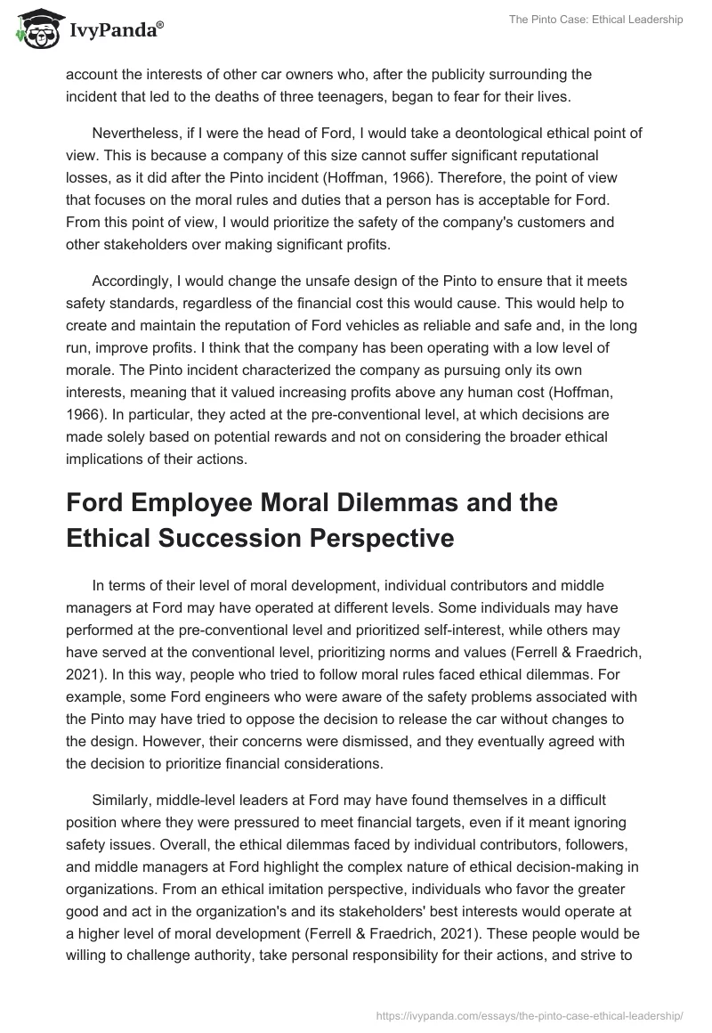 The Pinto Case: Ethical Leadership. Page 3