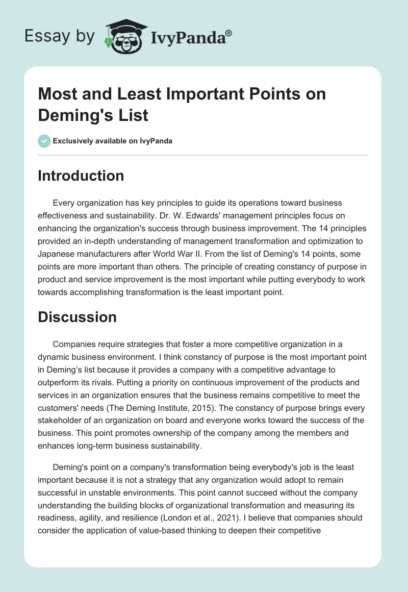 Most and Least Important Points on Deming's List. Page 1