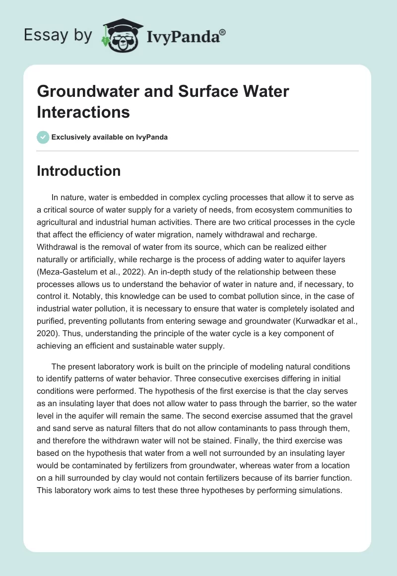 Groundwater and Surface Water Interactions. Page 1