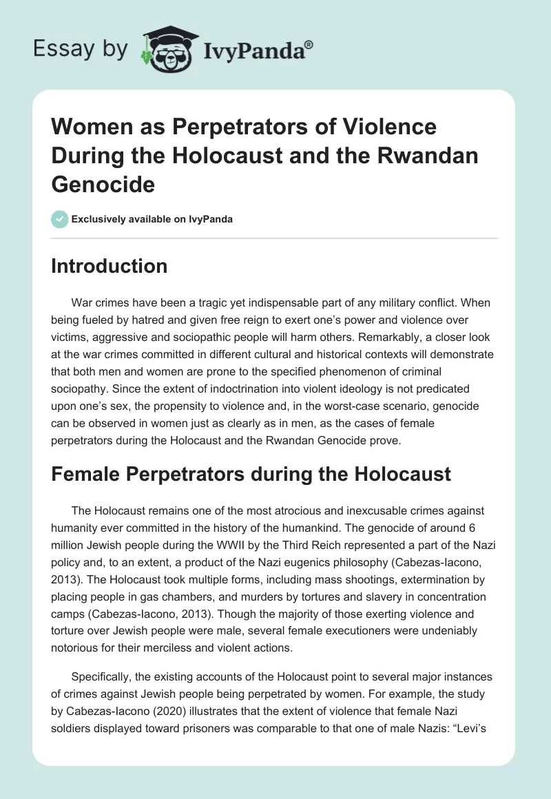 Women as Perpetrators of Violence During the Holocaust and the Rwandan Genocide. Page 1