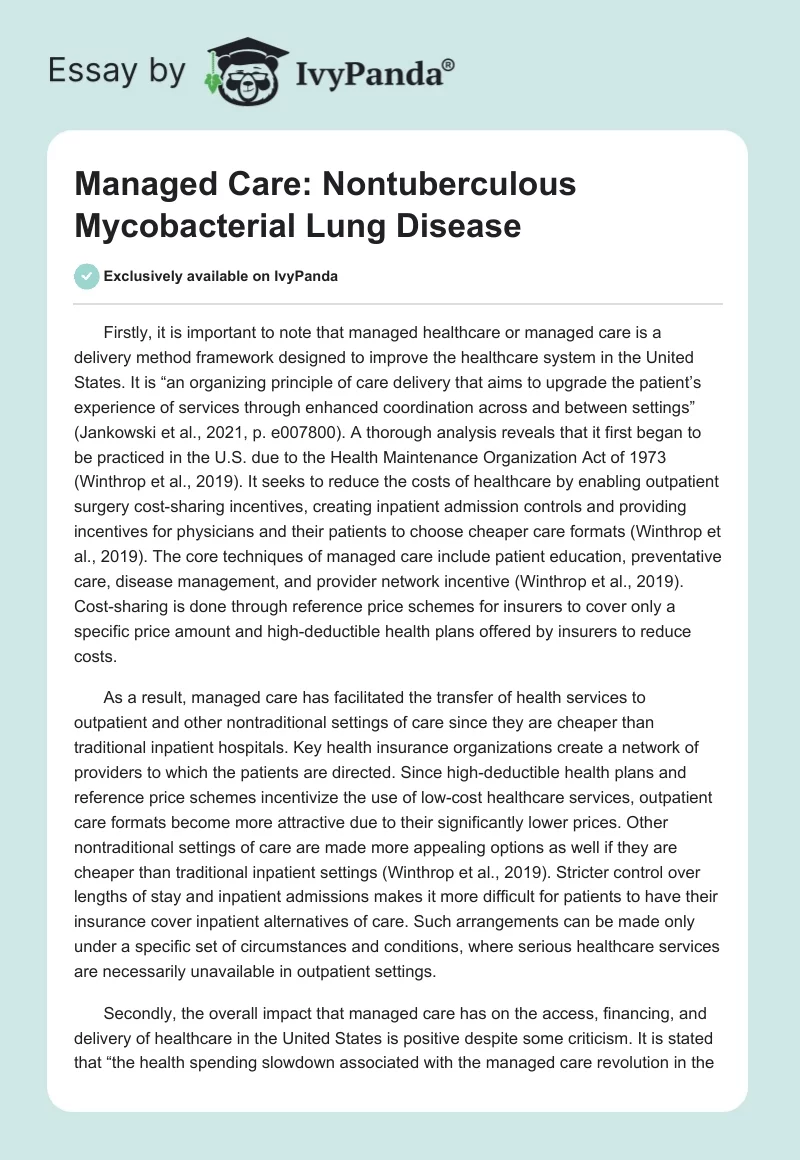 Managed Care: Nontuberculous Mycobacterial Lung Disease. Page 1