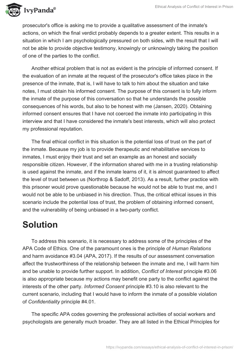 Ethical Analysis of Conflict of Interest in Prison. Page 2