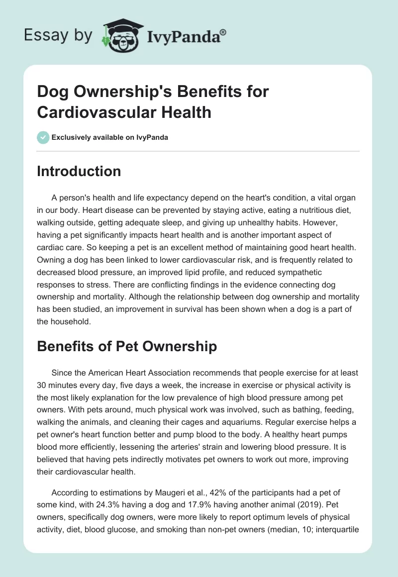 Dog Ownership's Benefits for Cardiovascular Health. Page 1