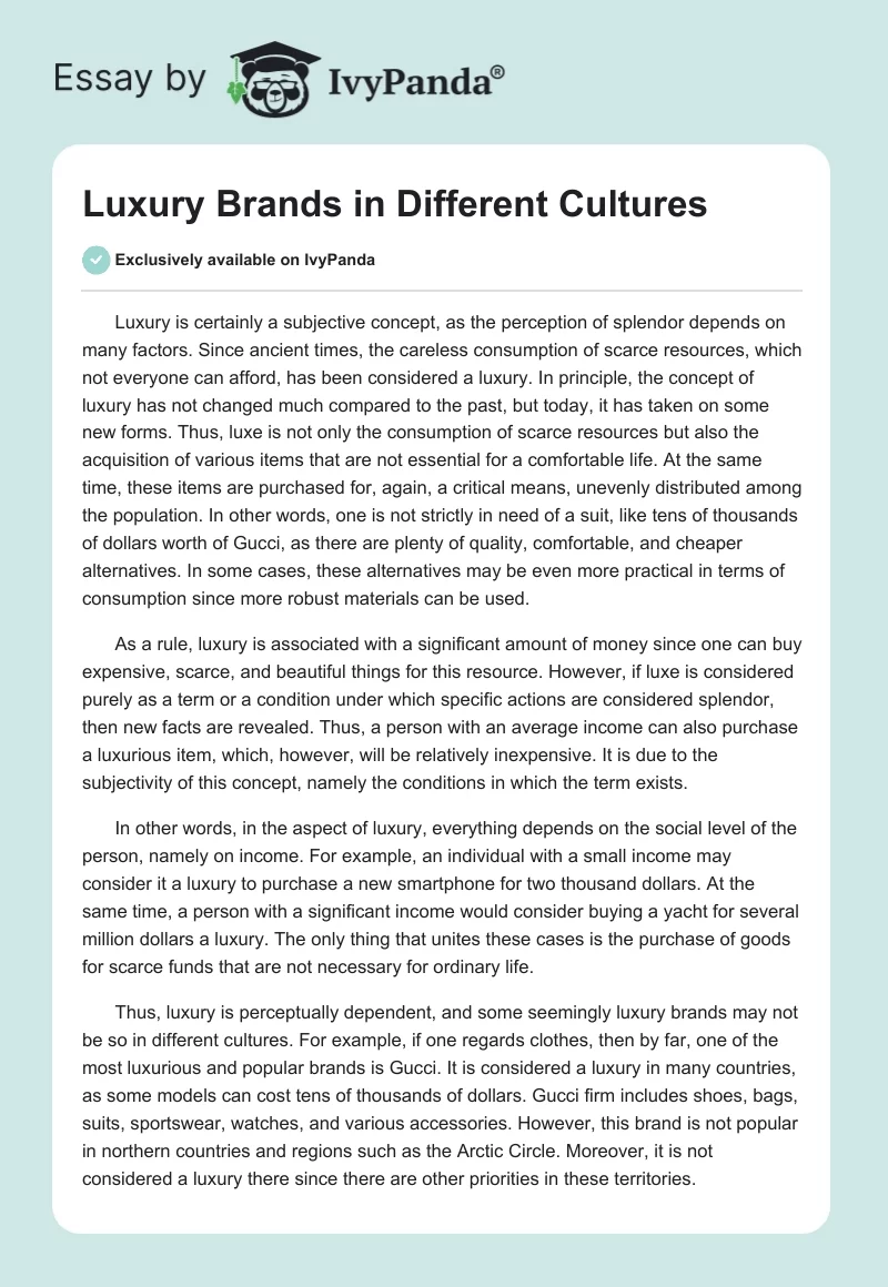 Luxury Brands in Different Cultures. Page 1