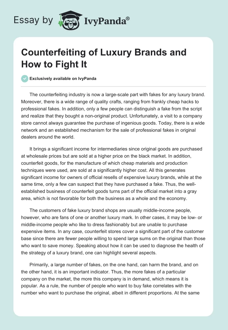 Counterfeiting of Luxury Brands and How to Fight It. Page 1