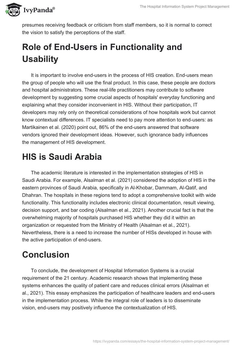 The Hospital Information System Project Management. Page 2