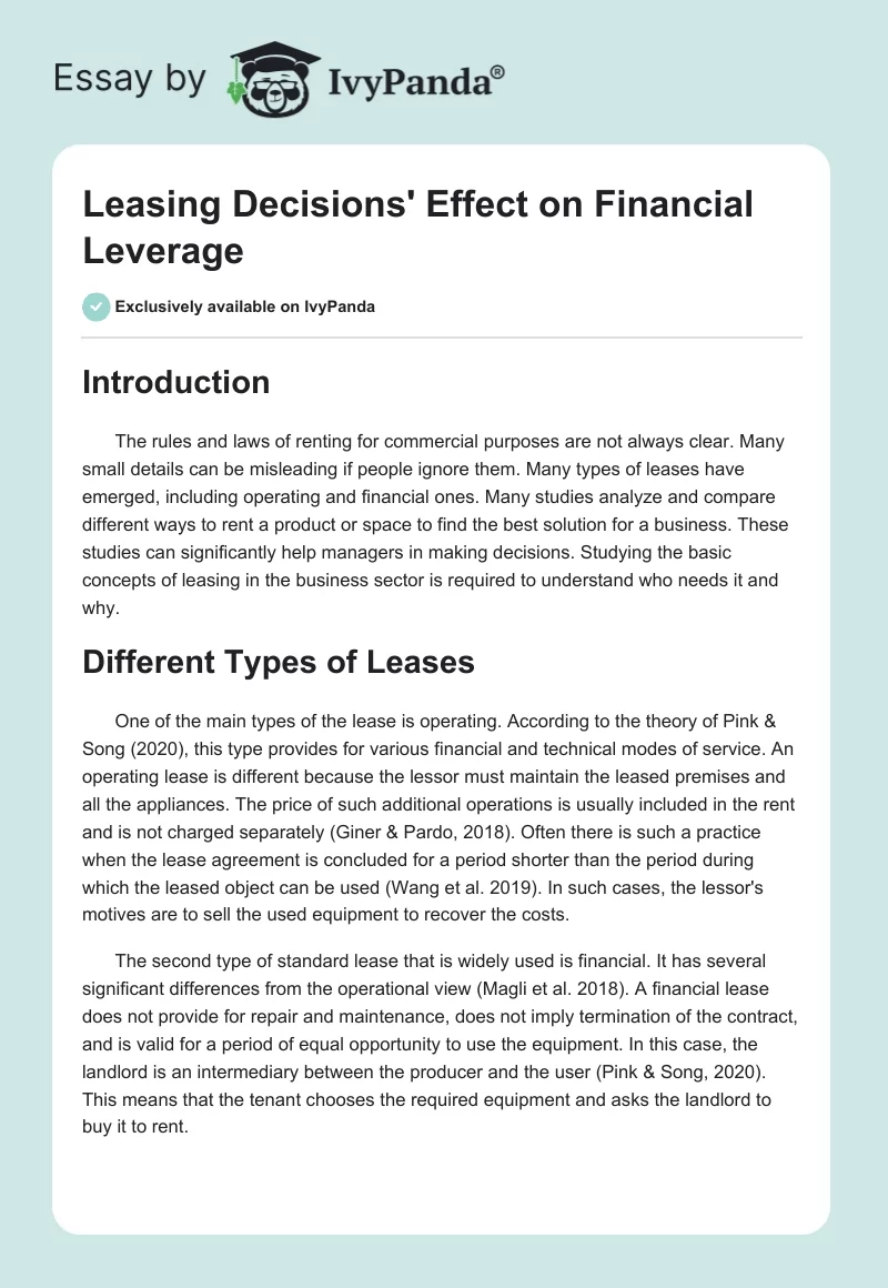 Leasing Decisions' Effect on Financial Leverage. Page 1