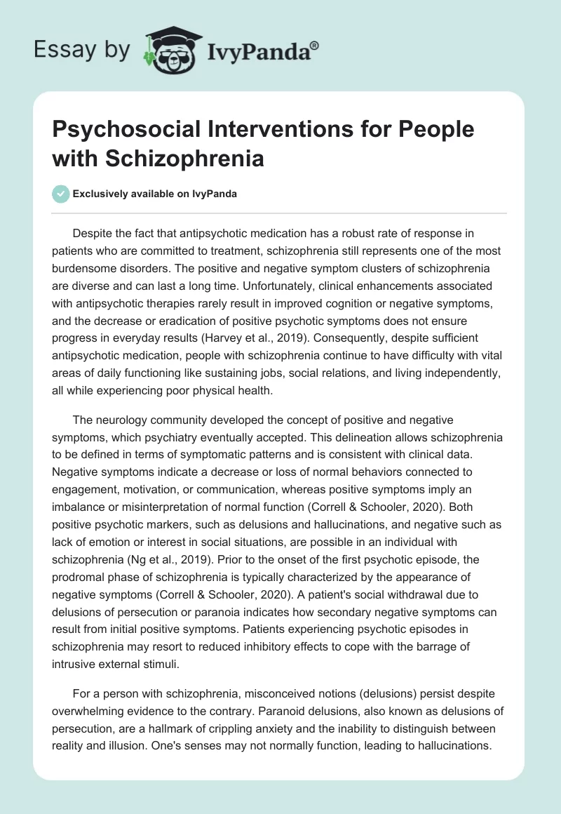 Psychosocial Interventions for People with Schizophrenia. Page 1