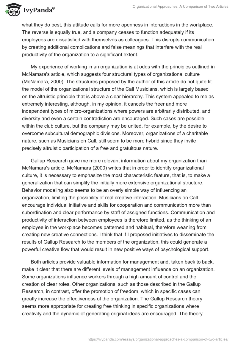 Organizational Approaches: A Comparison of Two Articles. Page 2