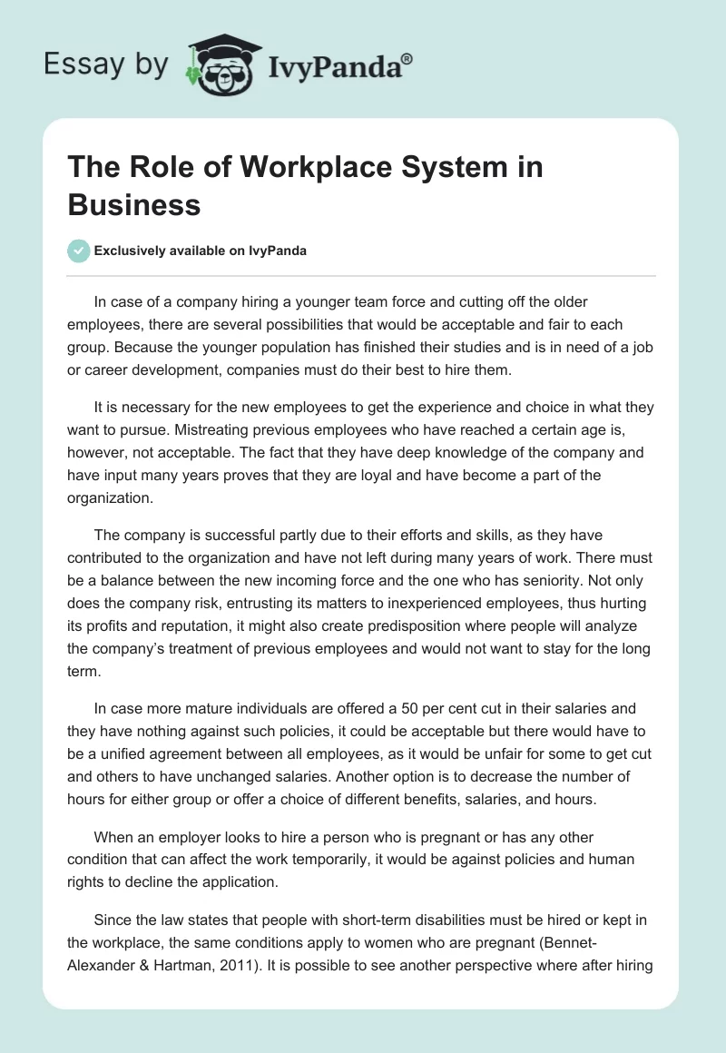 The Role of Workplace System in Business. Page 1