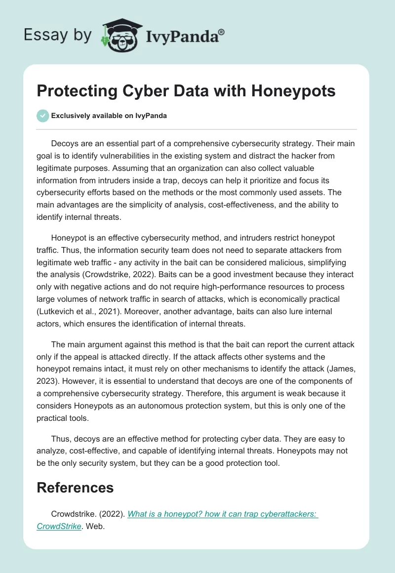 Protecting Cyber Data with Honeypots. Page 1
