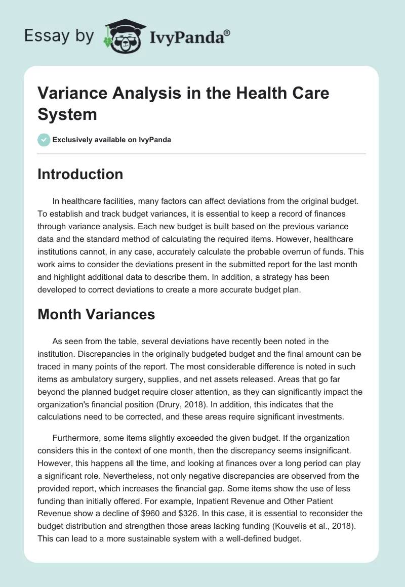 Variance Analysis in the Health Care System. Page 1
