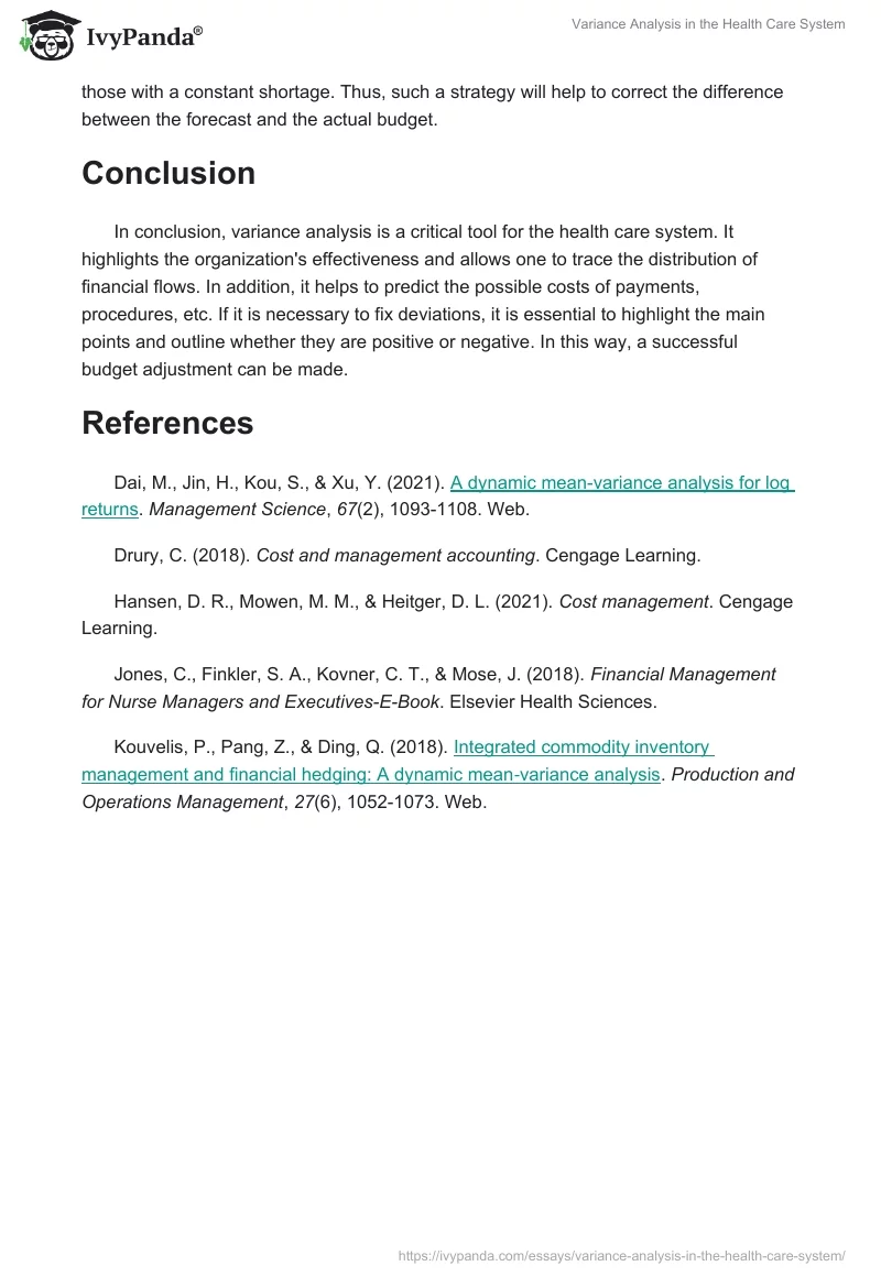 Variance Analysis in the Health Care System. Page 3