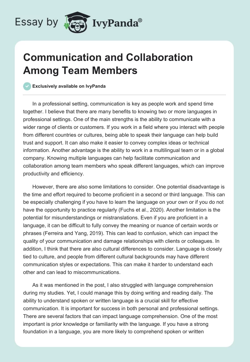 Communication and Collaboration Among Team Members. Page 1