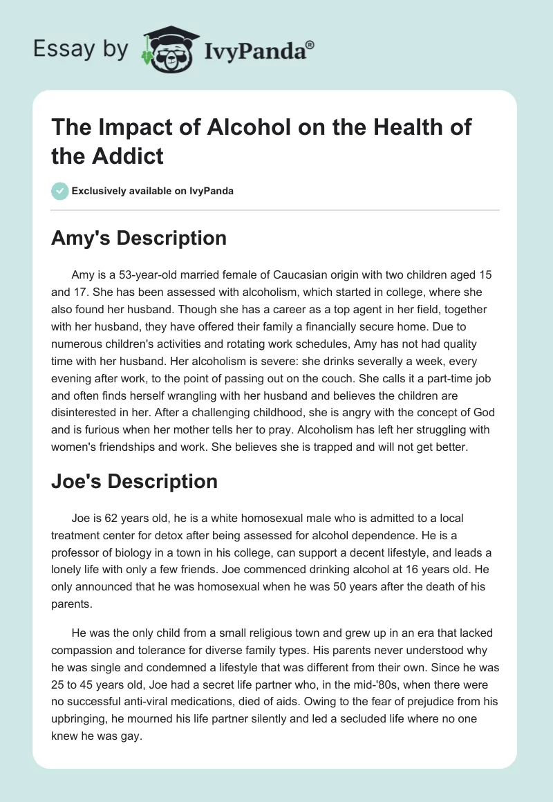 The Impact of Alcohol on the Health of the Addict. Page 1