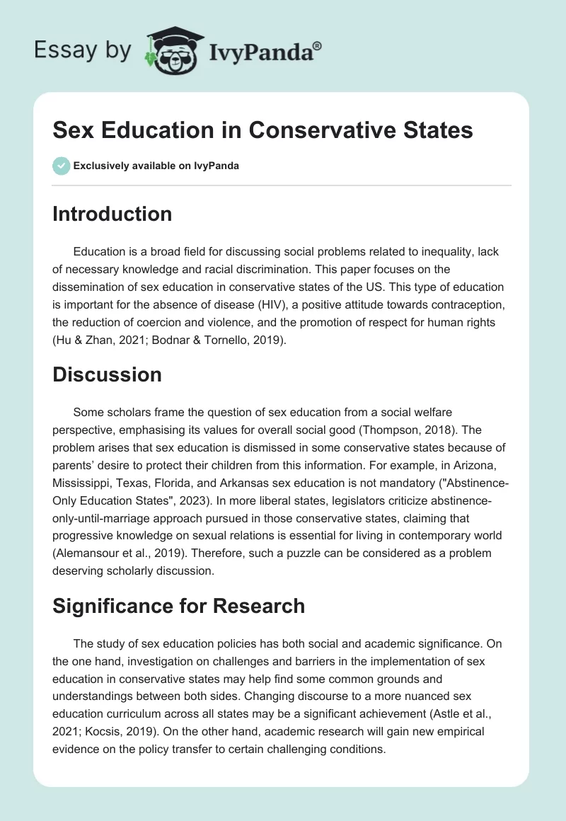Sex Education in Conservative States. Page 1