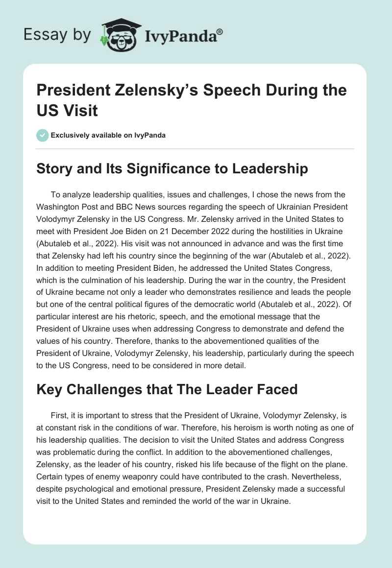 President Zelensky’s Speech During the US Visit. Page 1