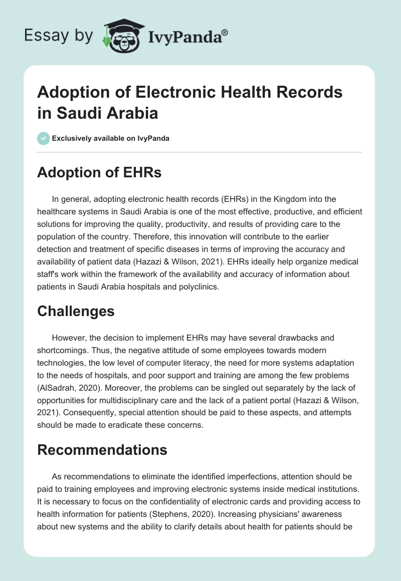 Adoption of Electronic Health Records in Saudi Arabia. Page 1