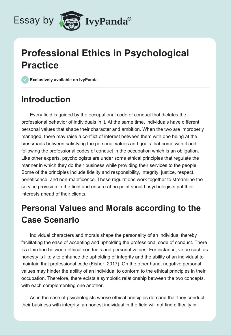 Professional Ethics in Psychological Practice. Page 1