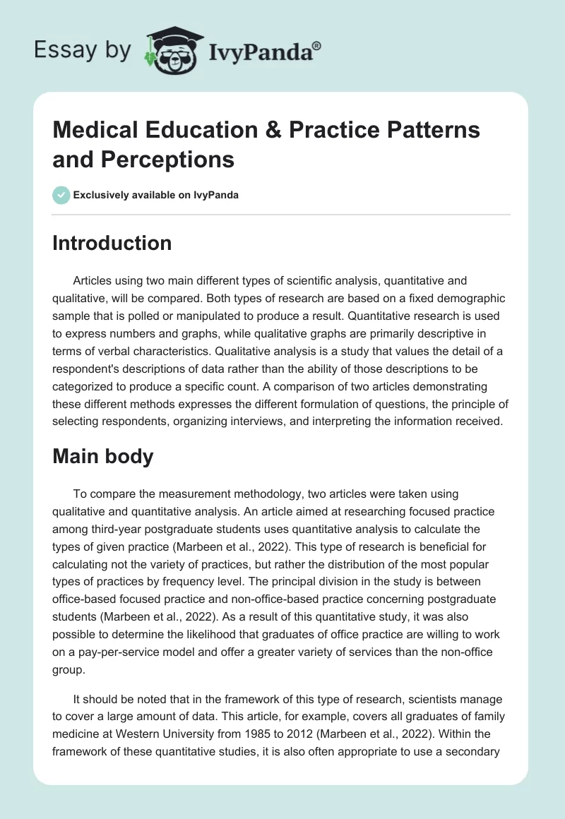 Medical Education & Practice Patterns and Perceptions. Page 1