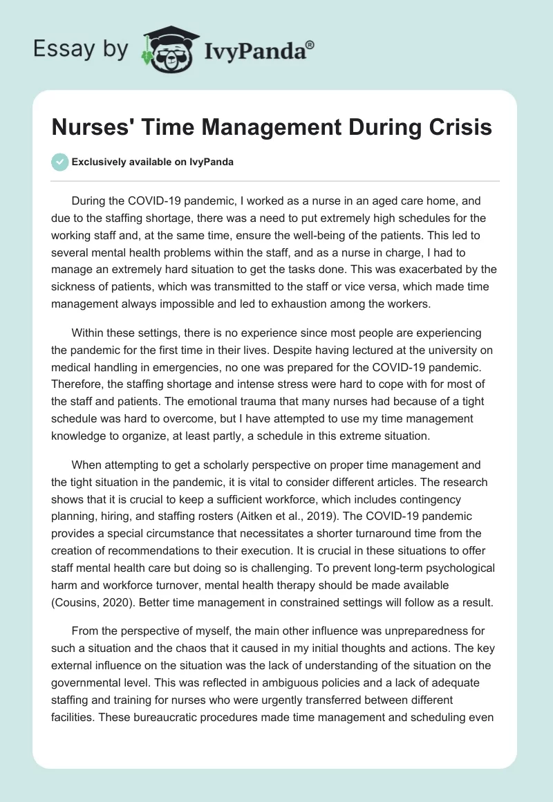 Nurses' Time Management During Crisis. Page 1