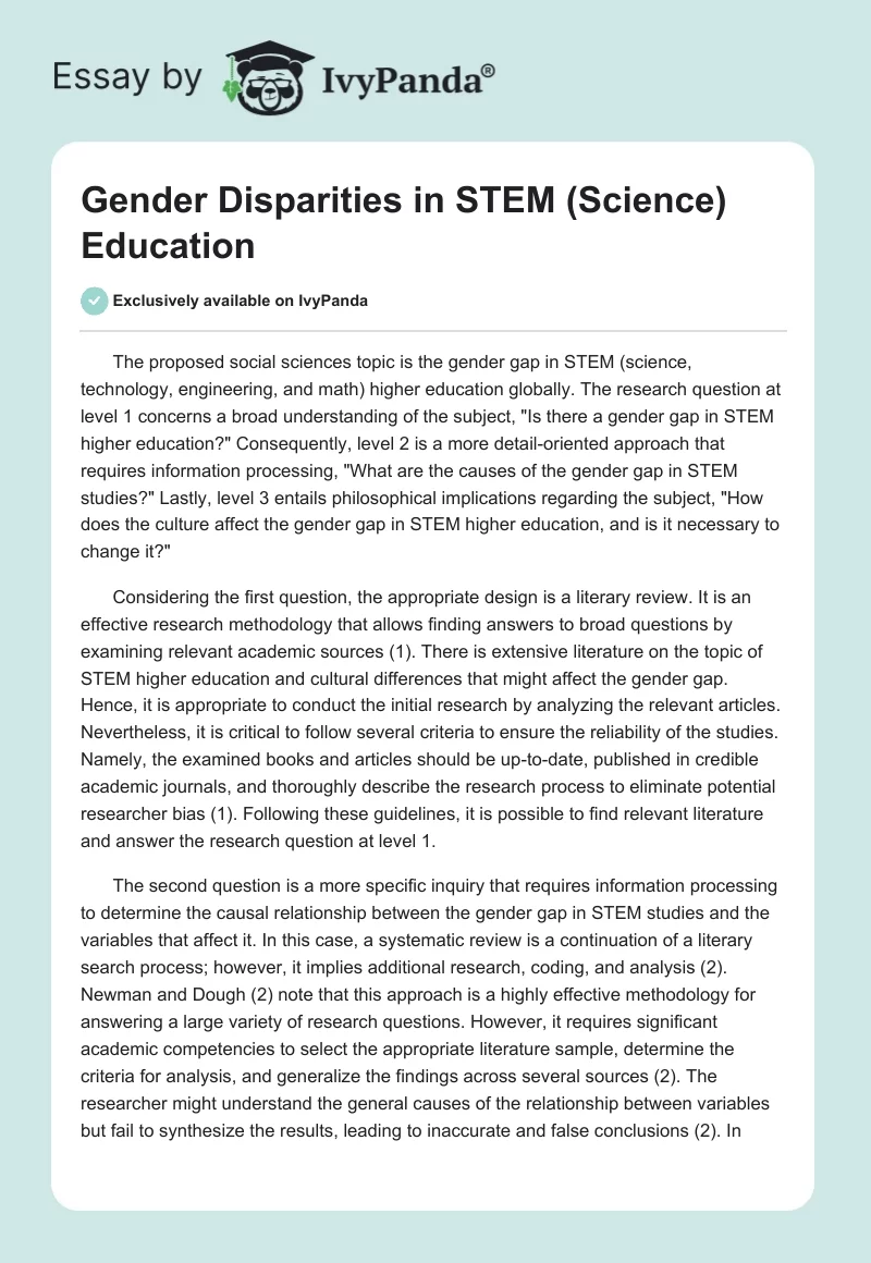 Gender Disparities in STEM (Science) Education. Page 1