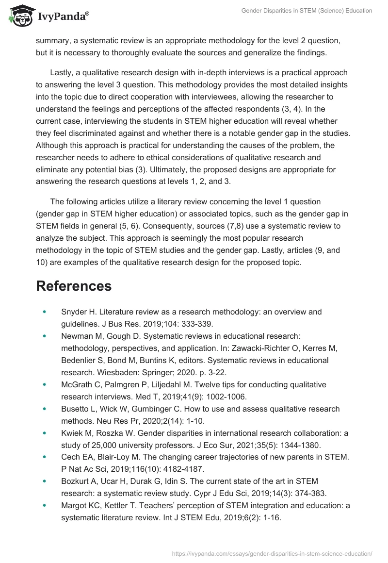 Gender Disparities in STEM (Science) Education. Page 2