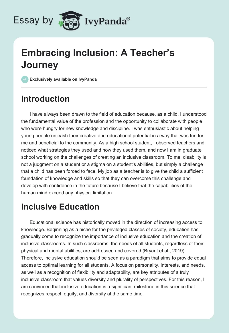 Embracing Inclusion: A Teacher’s Journey. Page 1