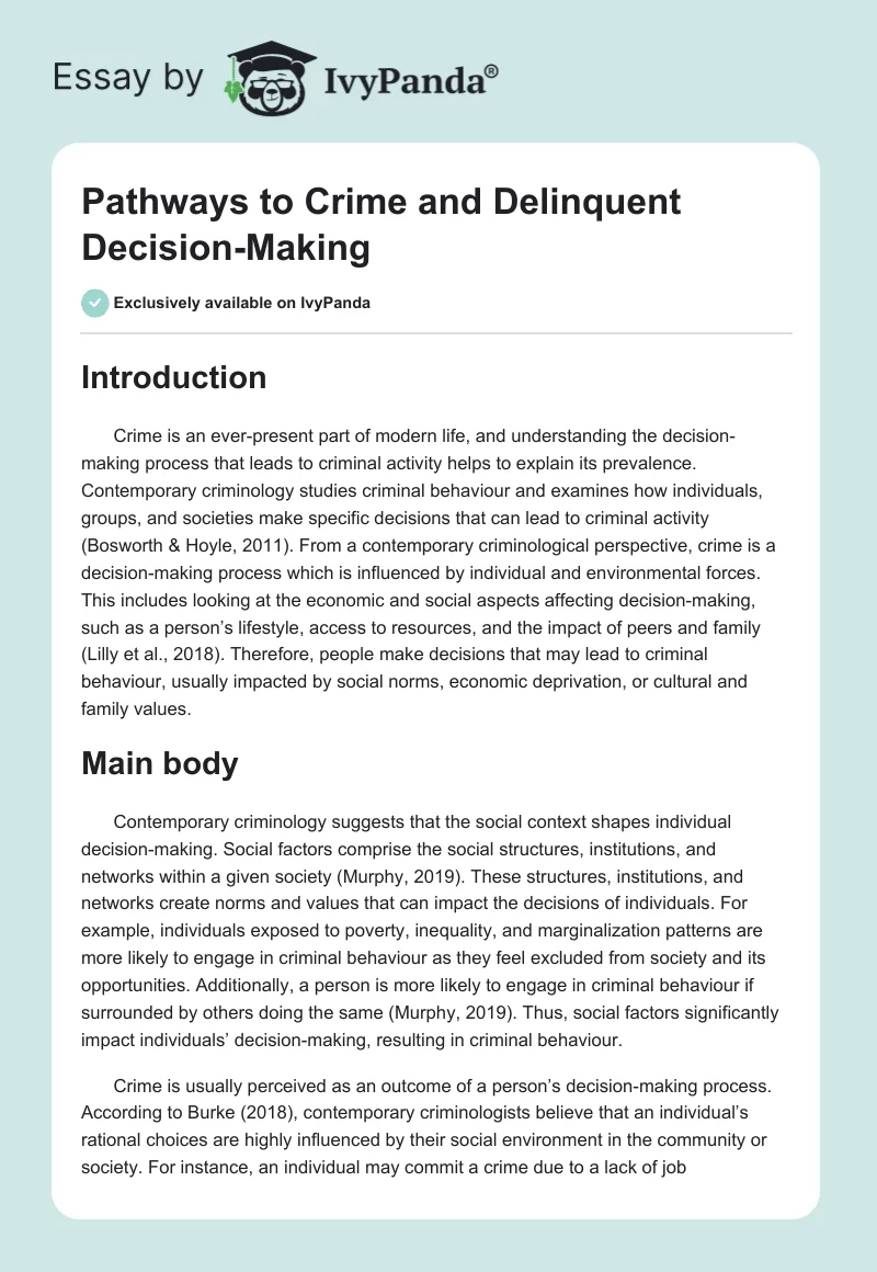Pathways to Crime and Delinquent Decision-Making. Page 1