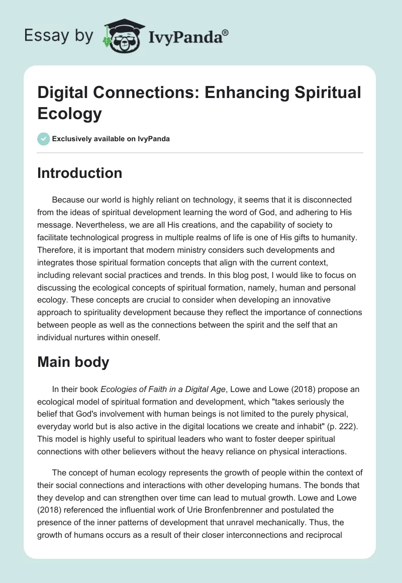 Digital Connections: Enhancing Spiritual Ecology. Page 1
