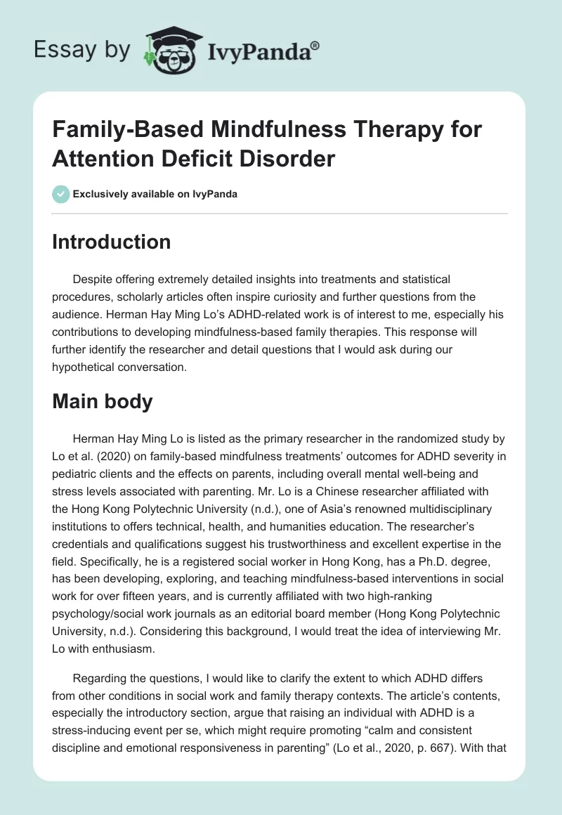 Family-Based Mindfulness Therapy for Attention Deficit Disorder. Page 1