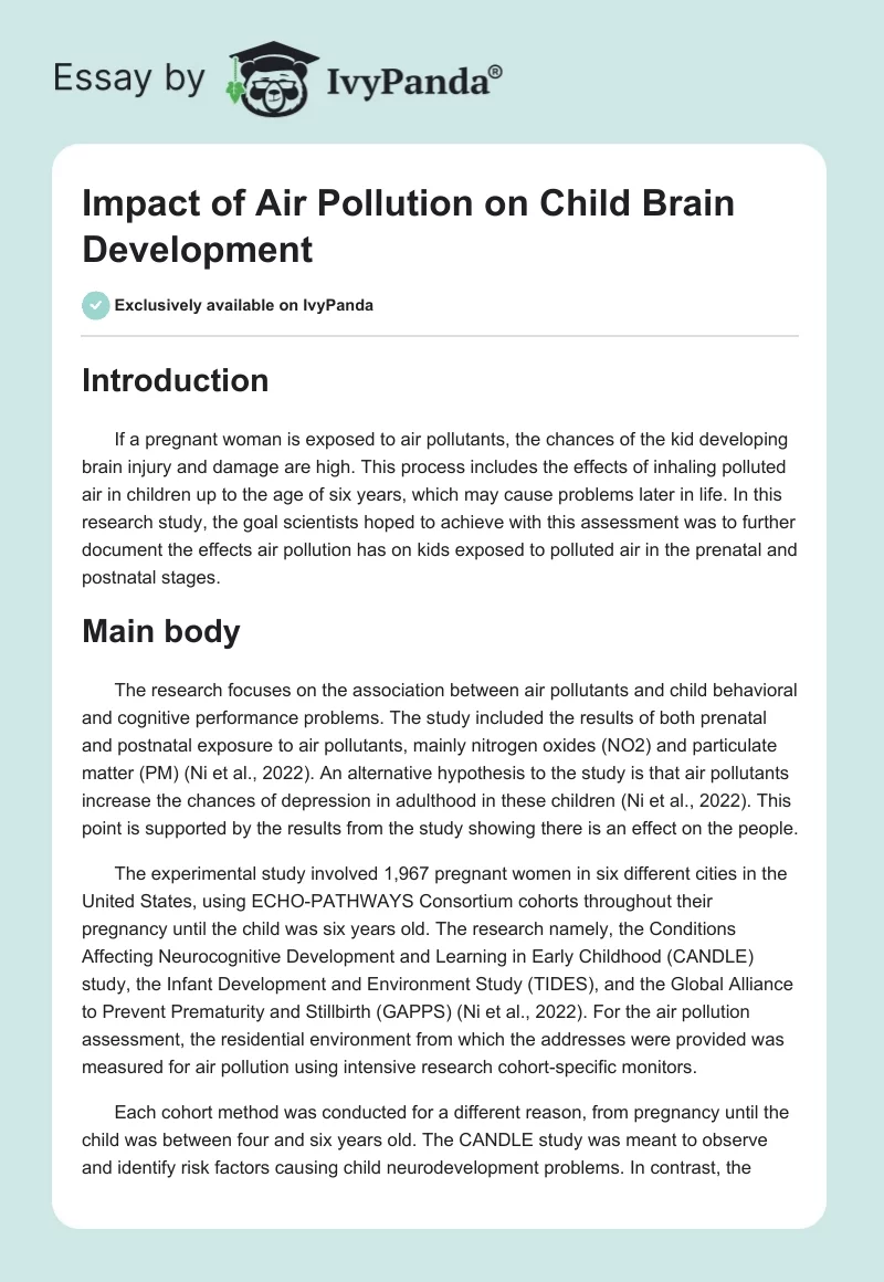Impact of Air Pollution on Child Brain Development. Page 1