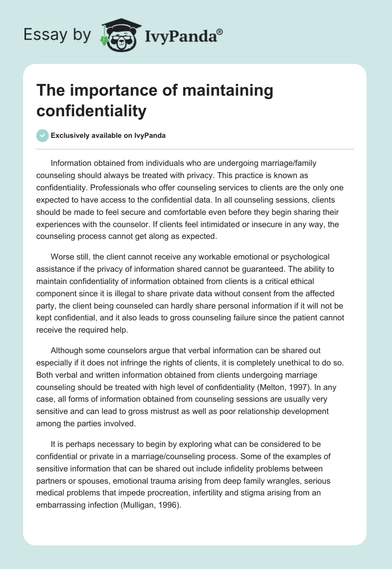 The importance of maintaining confidentiality. Page 1