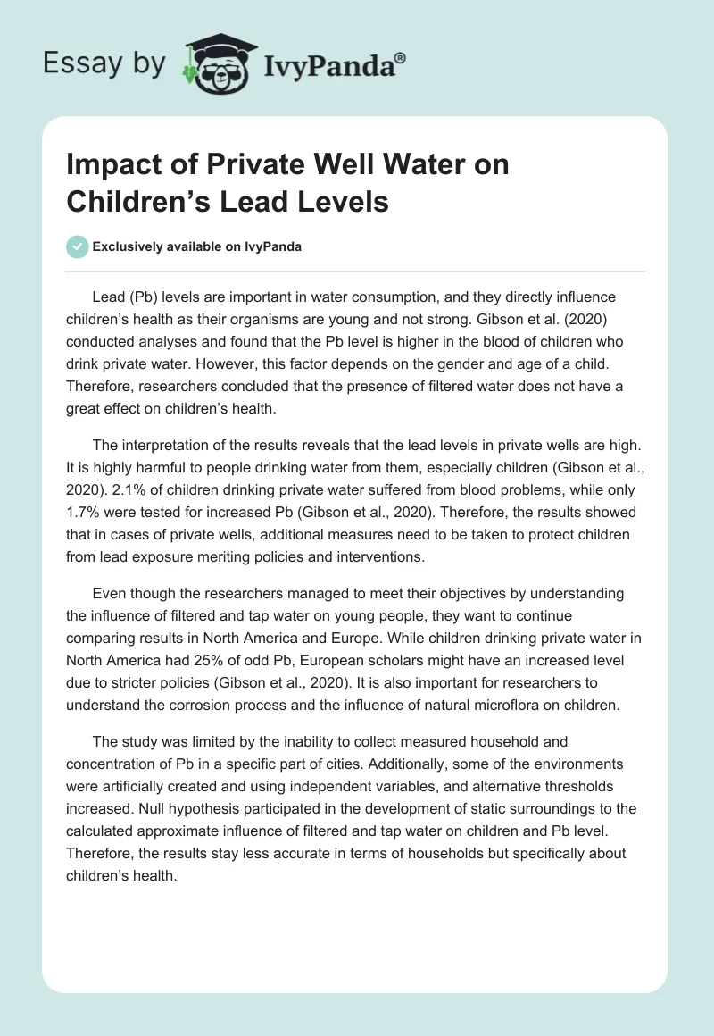 Impact of Private Well Water on Children’s Lead Levels. Page 1