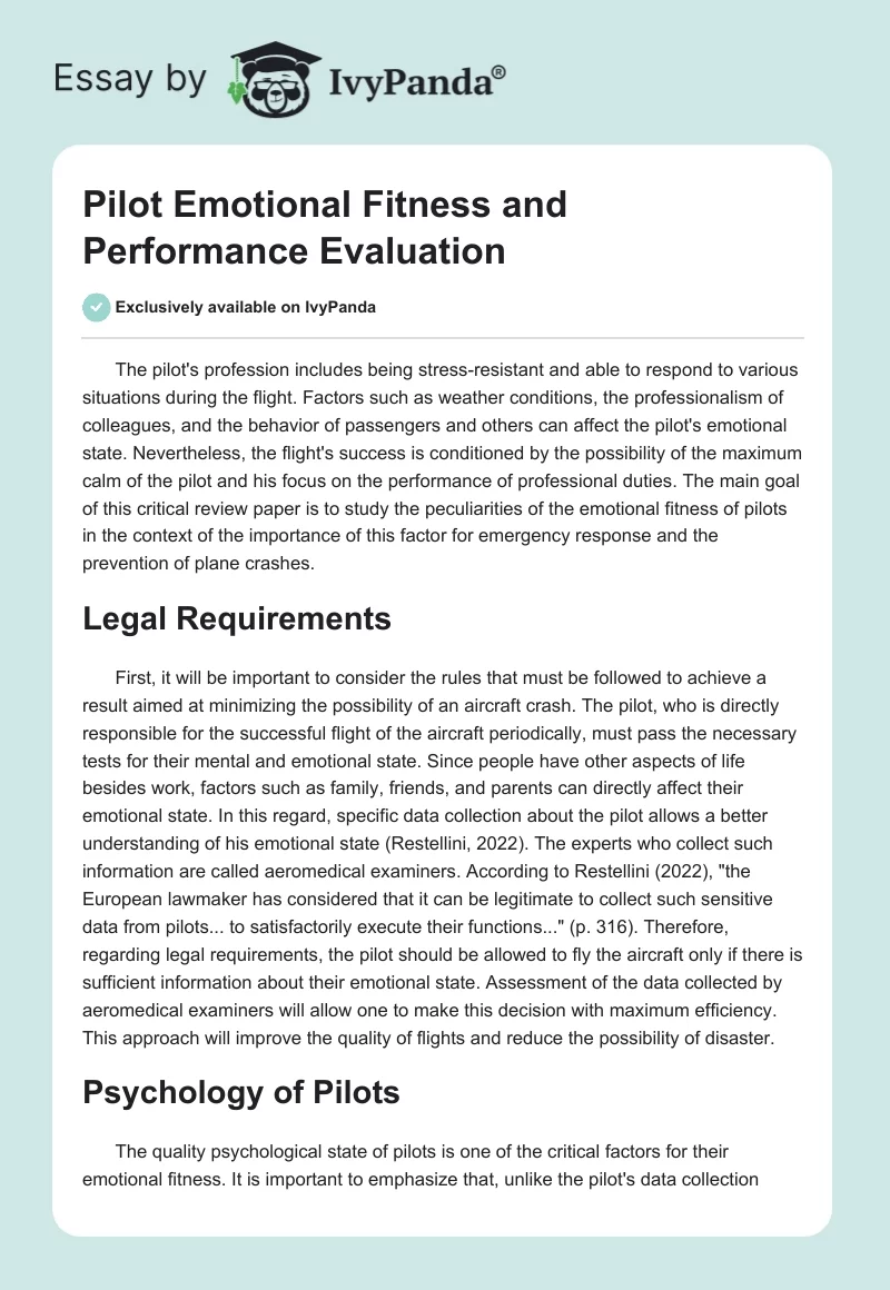 Pilot Emotional Fitness and Performance Evaluation. Page 1