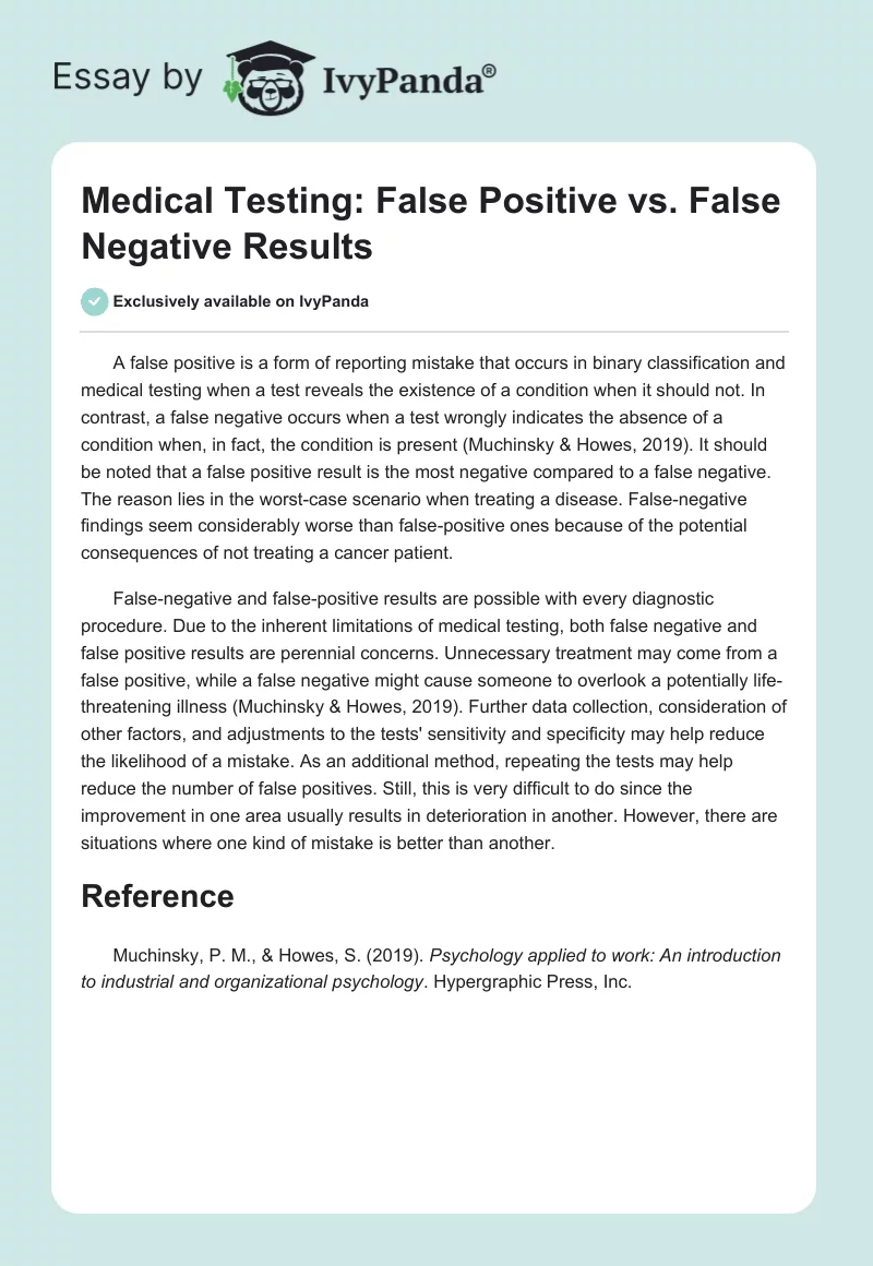 Medical Testing: False Positive vs. False Negative Results. Page 1