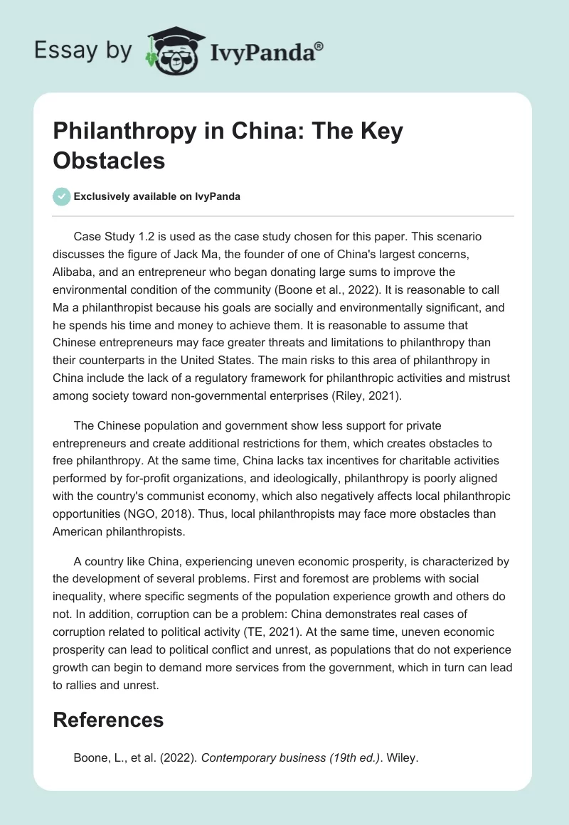 Philanthropy in China: The Key Obstacles. Page 1