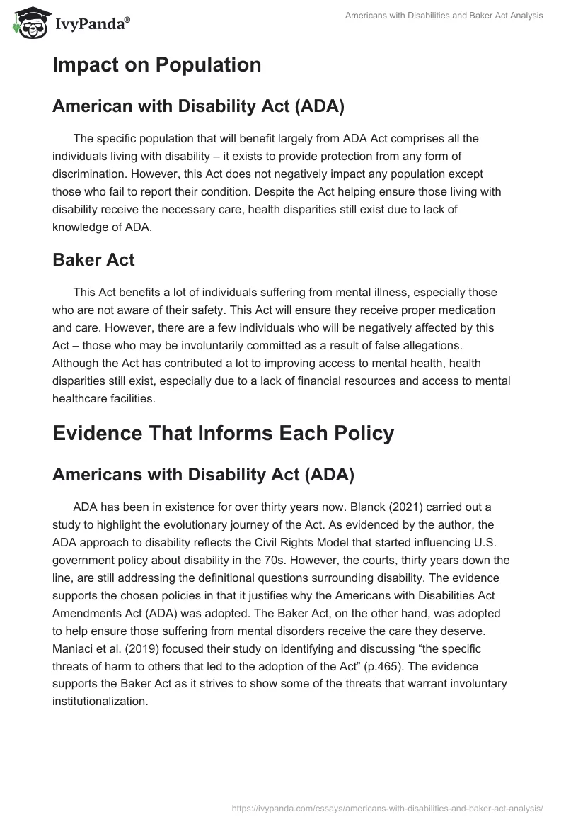 Americans with Disabilities and Baker Act Analysis. Page 2
